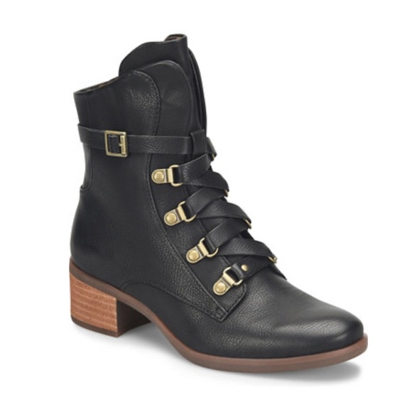 Kork-Ease Shoes - KORKS Reese Black Leather Buckle Lace Up Strap Heeled Ankle Boots